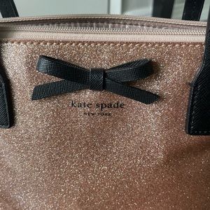 Kate Spade Pinkish Sparkle Tote With Black Bow